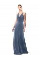 Online Azul polvoriento línea A Tirantes espagueti Halter Terciopelo Elástico Largo Vestidos de dama de honor / Vestidos de fiesta