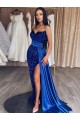 Online Azul real Cubierta Cuello de Corazón Barrer tren Lentejuelas Terciopelo Largo Vestidos de fiesta