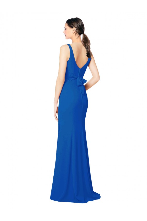 Online Azul real Cubierta Cuello de Corazón Gasa Largo Vestidos de dama de honor