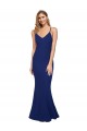 Online Azul real Cubierta Cuello en V Crepé Elástico Largo Formales Vestidos de dama de honor / Vestidos de fiesta