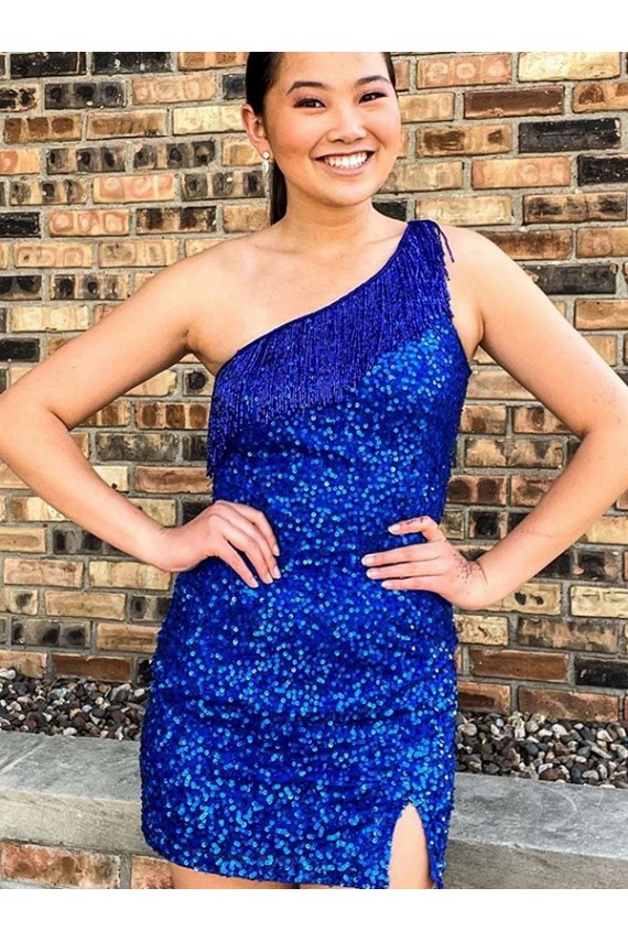 Online Azul real Cubierta Un Hombre Corto Lentejuelas Terciopelo Corto Vestidos de fiesta