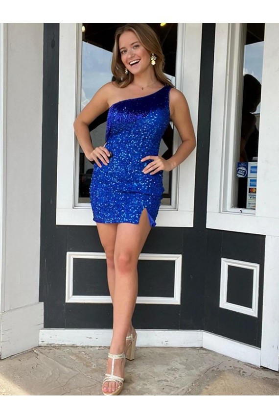Online Azul real Cubierta Un Hombre Corto Lentejuelas Terciopelo Corto Vestidos de fiesta