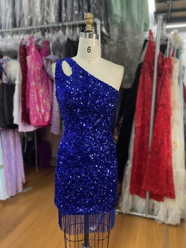 Online Azul real Cubierta Un Hombre Corto Lentejuelas Terciopelo Corto Vestidos de fiesta