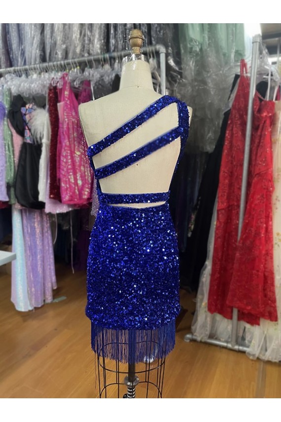 Online Azul real Cubierta Un Hombre Corto Lentejuelas Terciopelo Corto Vestidos de fiesta