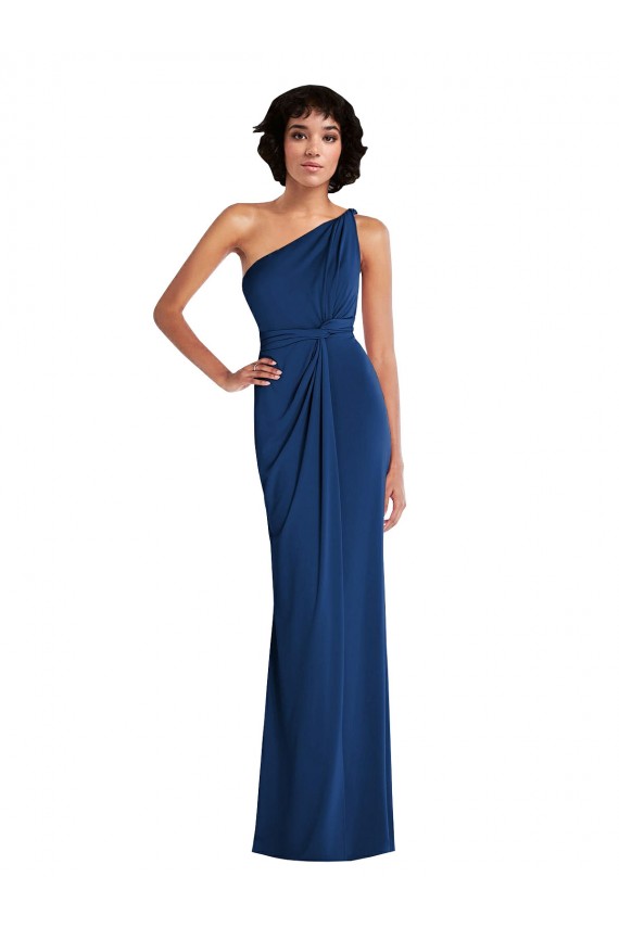 Online Azul real Cubierta Un Hombre Spandex Largo Vestidos de dama de honor / Vestidos de fiesta