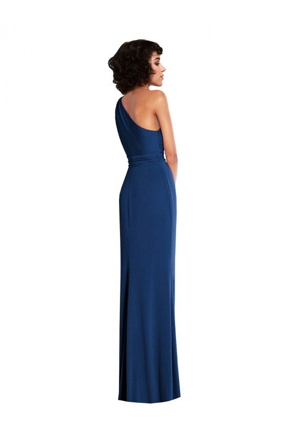 Online Azul real Cubierta Un Hombre Spandex Largo Vestidos de dama de honor / Vestidos de fiesta