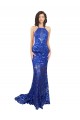 Online Azul real Sirena Cuello Alto Encaje Largo Vestidos de dama de honor / Vestidos de fiesta