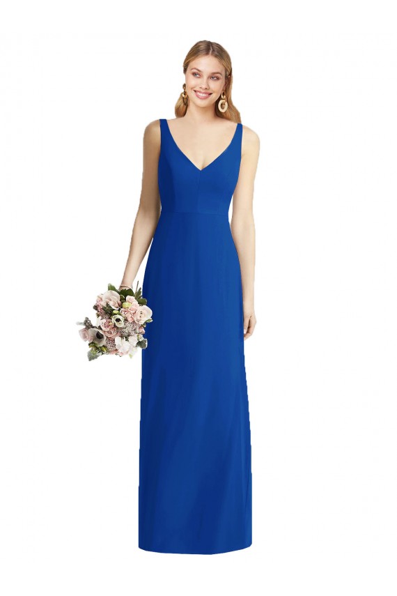 Online Azul real Sirena Cuello de Corazón Sin tirantes Gasa Largo Vestidos de dama de honor