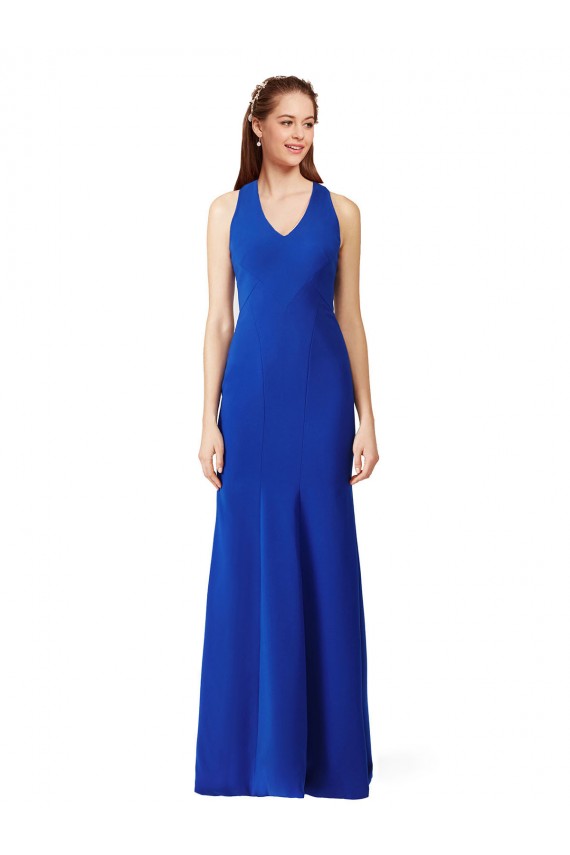 Online Azul real Sirena Cuello en V Crepé Elástico Largo Formales Vestidos de dama de honor / Vestidos de fiesta