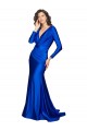 Online Azul real Sirena Cuello en V Satén sedoso Largo Formales Vestidos de dama de honor / Vestidos de fiesta