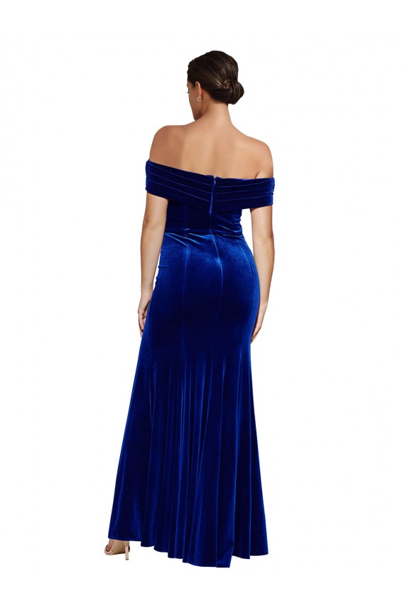 Online Azul real Sirena Hombros Descubiertos Terciopelo Elástico Largo Formales Vestidos de dama de honor / Vestidos de fiesta