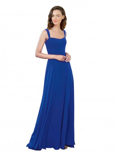 Online Azul real línea A Cuadrado Gasa Largo Vestidos de dama de honor