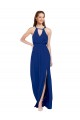 Online Azul real línea A Cuello Alto Gasa Largo Vestidos de dama de honor