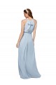 Online Azul real línea A Cuello Alto Gasa Largo Vestidos de dama de honor