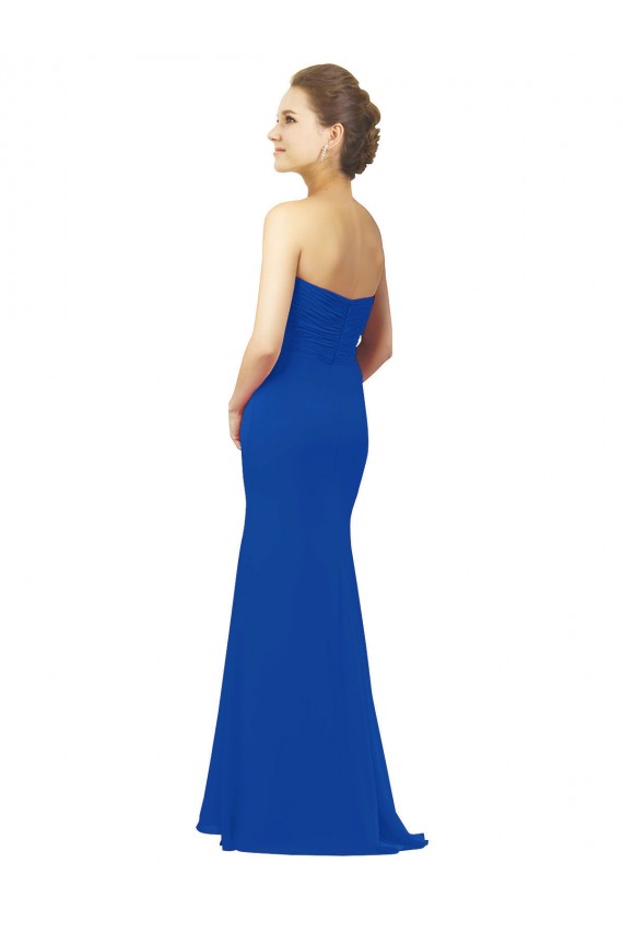 Online Azul real línea A Cuello de Corazón Gasa Largo Vestidos de dama de honor
