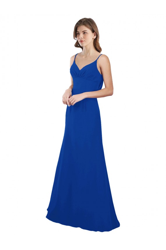 Online Azul real línea A Cuello de Corazón Gasa Largo Vestidos de dama de honor