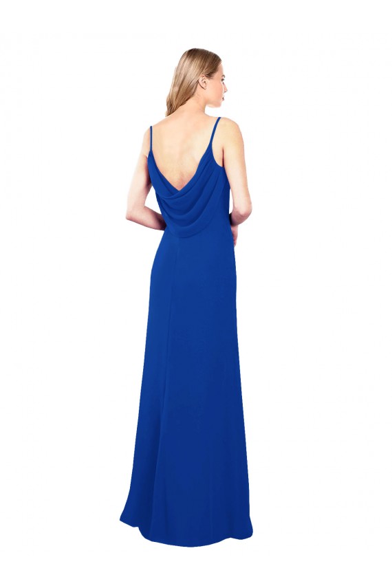 Online Azul real línea A Cuello de Corazón Gasa Largo Vestidos de dama de honor