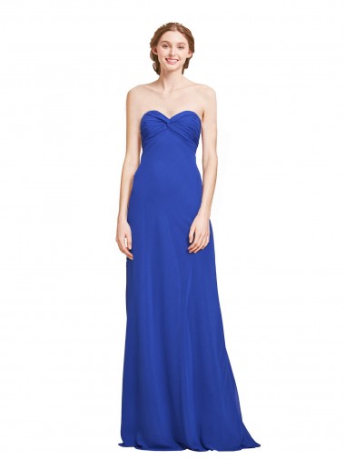 Online Azul real línea A Cuello de Corazón Gasa Largo Vestidos de dama de honor