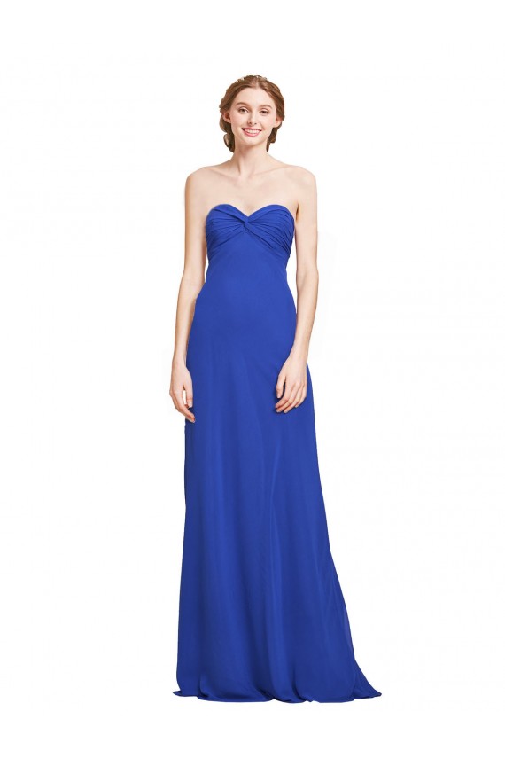 Online Azul real línea A Cuello de Corazón Gasa Largo Vestidos de dama de honor