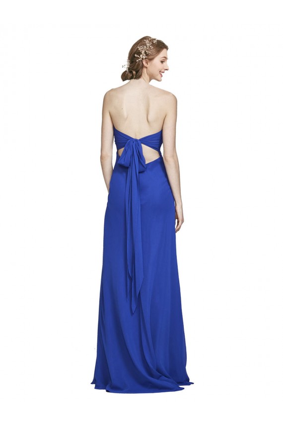 Online Azul real línea A Cuello de Corazón Gasa Largo Vestidos de dama de honor