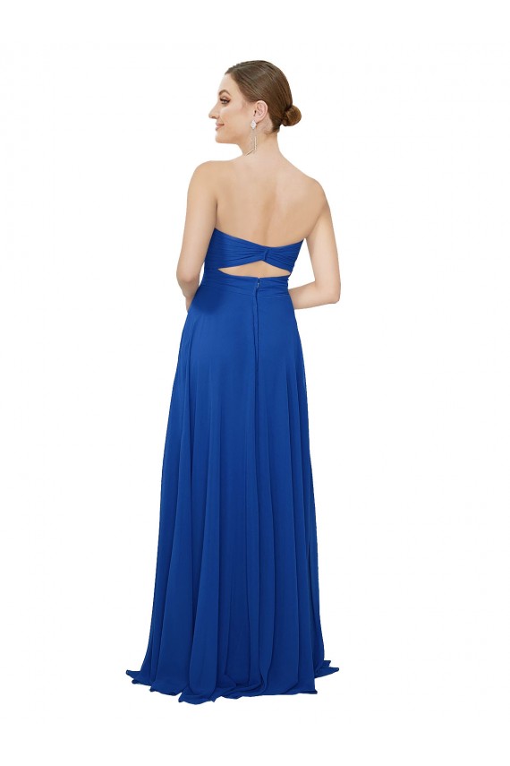 Online Azul real línea A Cuello de Corazón Sin tirantes Gasa Largo Vestidos de dama de honor