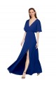 Online Azul real línea A Cuello en V Gasa Largo Vestidos de dama de honor