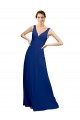 Online Azul real línea A Cuello en V Gasa Largo Vestidos de dama de honor