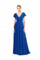 Online Azul real línea A Cuello en V Gasa Largo Vestidos de dama de honor