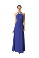 Online Azul real línea A Halter Gasa Largo Vestidos de dama de honor