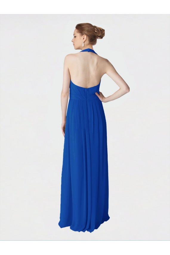 Online Azul real línea A Halter Gasa Largo Vestidos de dama de honor