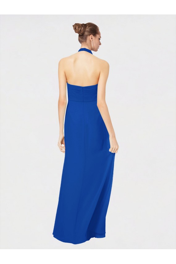 Online Azul real línea A Halter Gasa Largo Vestidos de dama de honor