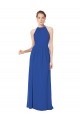 Online Azul real línea A Halter Gasa Largo Vestidos de dama de honor