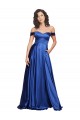 Online Azul real línea A Hombros Descubiertos Barrer tren Satén elástico Largo Formales Vestidos de dama de honor / Vestidos de fiesta