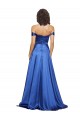 Online Azul real línea A Hombros Descubiertos Barrer tren Satén elástico Largo Formales Vestidos de dama de honor / Vestidos de fiesta