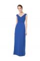 Online Azul real línea A Hombros Descubiertos Cuello en V Gasa Largo Vestidos de dama de honor