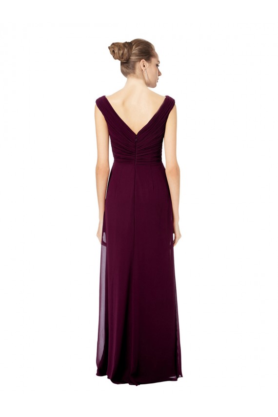 Online Azul real línea A Hombros Descubiertos Cuello en V Gasa Largo Vestidos de dama de honor