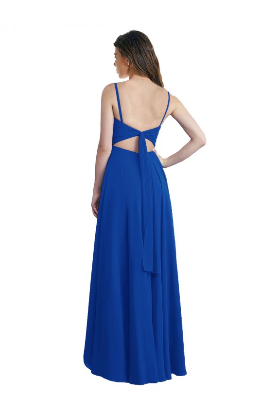 Online Azul real línea A Tirantes espagueti Gasa Largo Asimétrico Vestidos de dama de honor