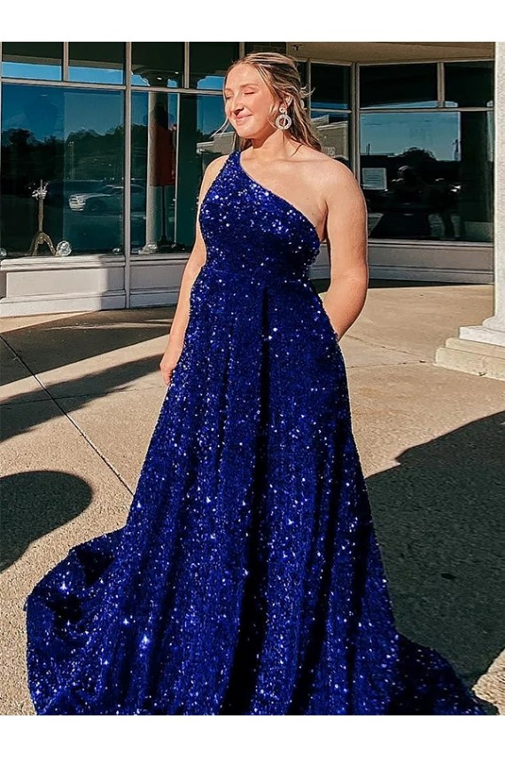 Online Azul real línea A Un Hombre Barrer tren Lentejuelas Terciopelo Largo Vestidos de fiesta