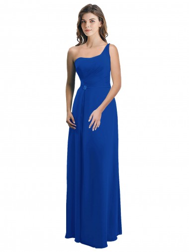Online Azul real línea A Un Hombre Gasa Largo Vestidos de dama de honor