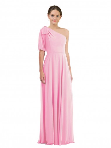 Online Barely rosa Trompeta Un Hombre Gasa Largo Vestidos de dama de honor