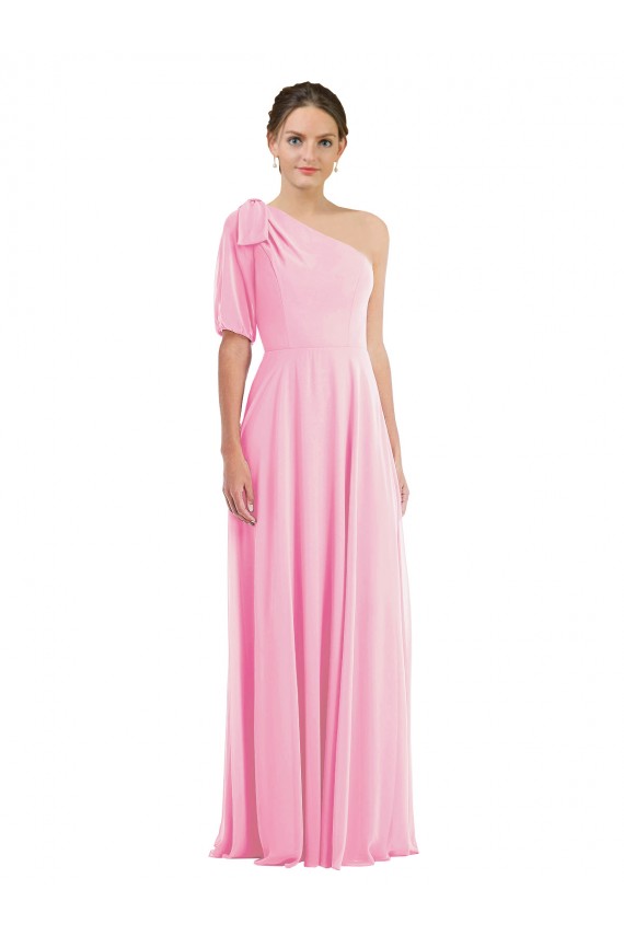 Online Barely rosa Trompeta Un Hombre Gasa Largo Vestidos de dama de honor