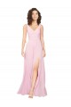 Online Barely rosa línea A Cuello en V Gasa Largo Vestidos de dama de honor