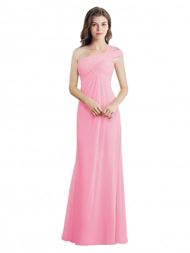 Online Barely rosa línea A Un Hombre Gasa Largo Vestidos de dama de honor