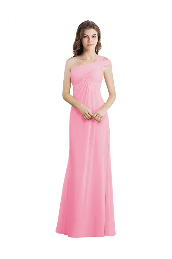 Online Barely rosa línea A Un Hombre Gasa Largo Vestidos de dama de honor