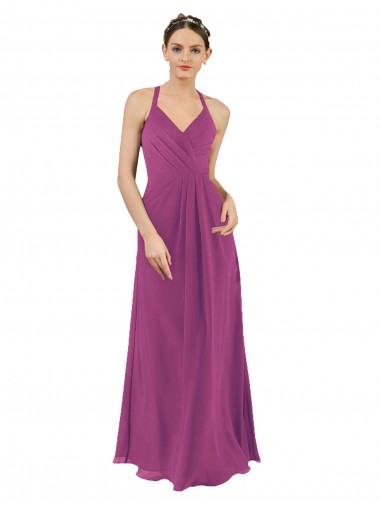 Online Baya silvestre Cubierta Cuello en V Gasa Largo Vestidos de dama de honor