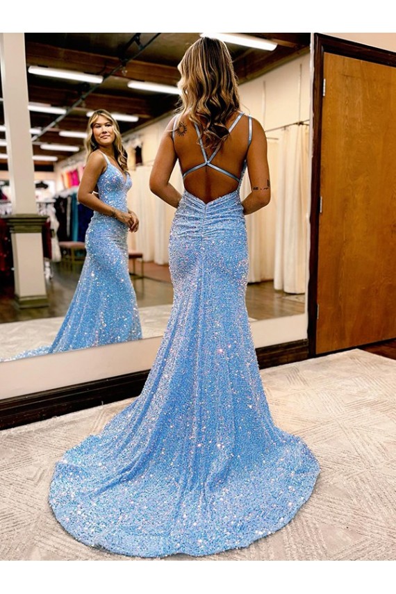 Online Bígaro Cubierta Cuello en V Barrer tren Lentejuelas Terciopelo Largo Vestidos de fiesta