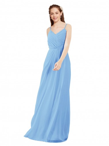 Online Bígaro Cubierta Cuello en V Gasa Largo Vestidos de dama de honor