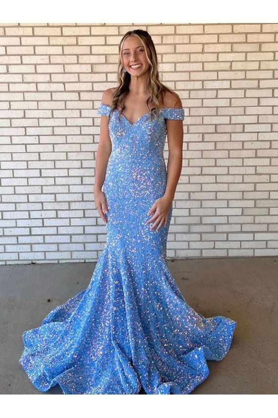 Online Bígaro Sirena Hombros Descubiertos Lentejuelas Terciopelo Largo Vestidos de fiesta