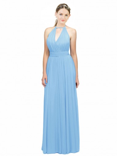 Online Bígaro línea A Halter Gasa Largo Vestidos de dama de honor
