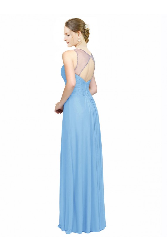 Online Bígaro línea A Tirantes espagueti Cuello en V Gasa Largo Vestidos de dama de honor